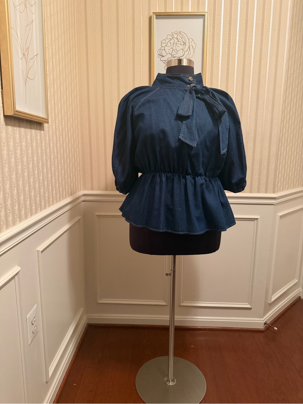Denim Tie-Neck Peplum Blouse New!! HOT ITEM!